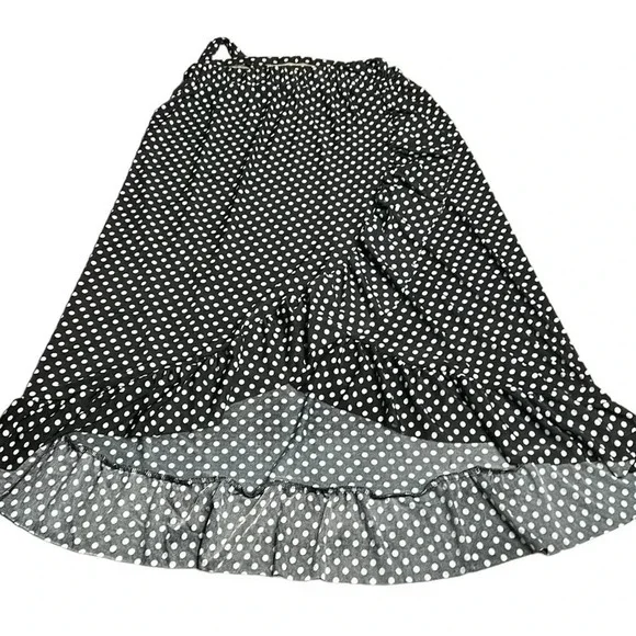 Vtg Faux wrap ,flare,ruffle skirt,NWT, polka dots,B&W,festival,gypsy,cottagecore - Picture 6 of 15